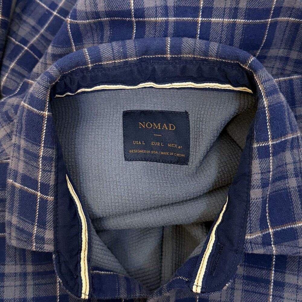 Nomad Men’s L Navy Gray Plaid Sierra Lined Flannel Button Down Shirt Jacket Slim - Picture 3 of 6